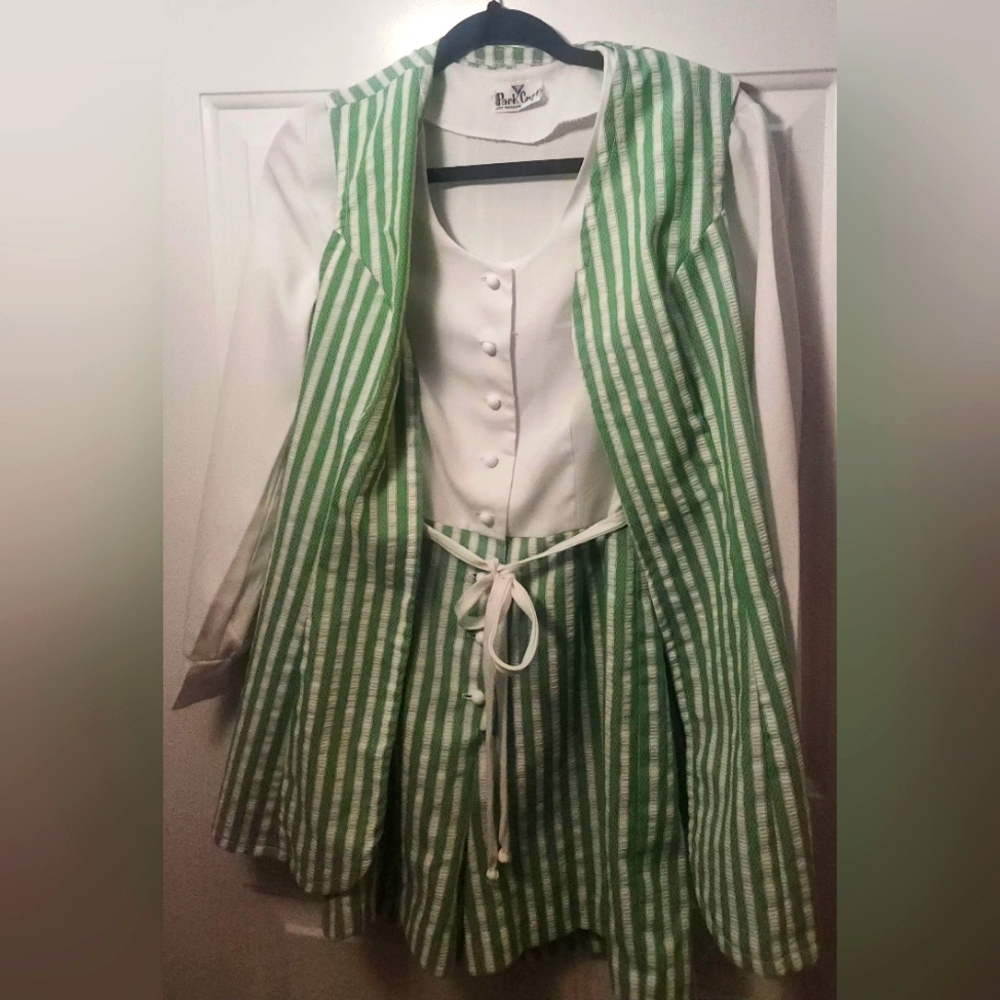 Park Crest of Dallas Vintage 60s Green & White Striped Romper & Vest